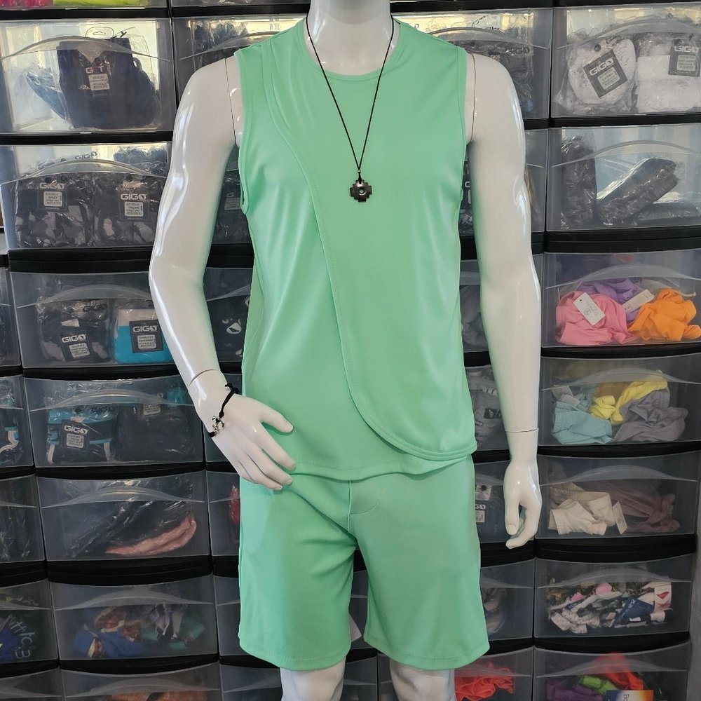 SNK MEN'S 2 PIECE LIME GREEN SHORT SET